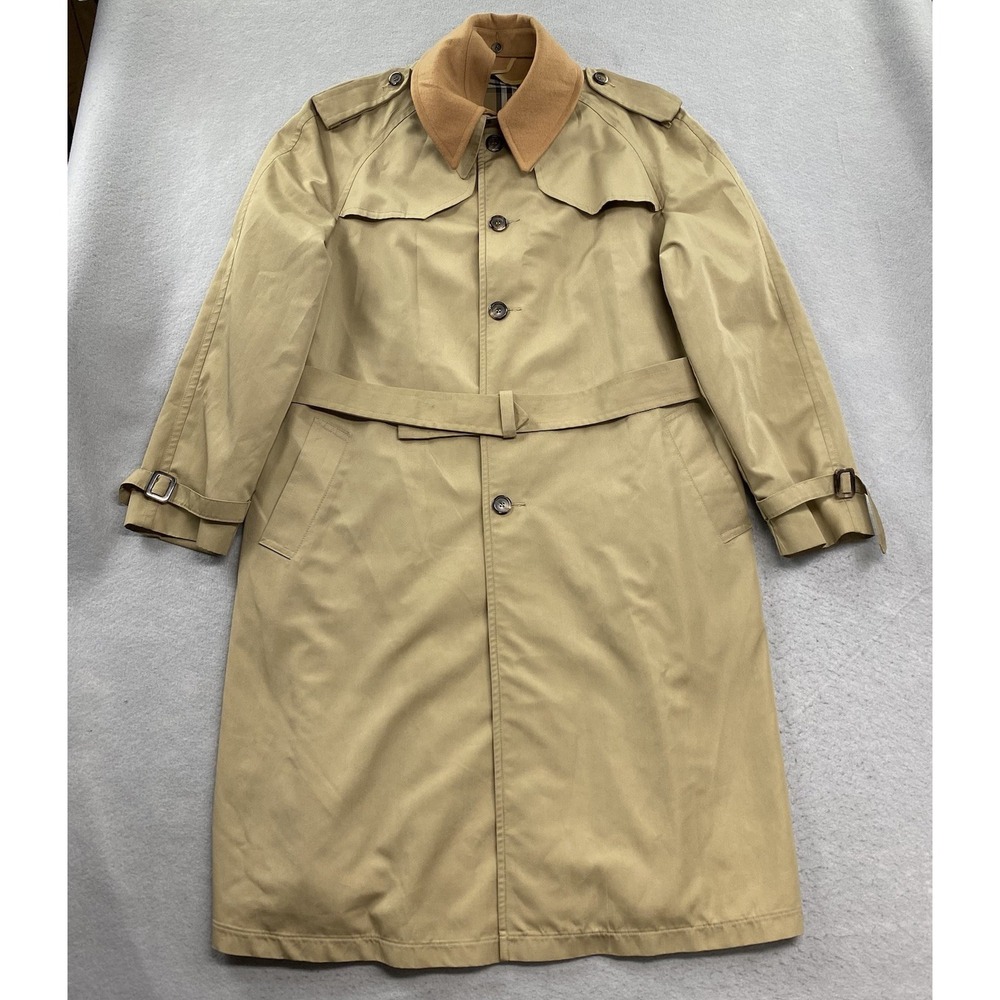 Vintage Lord Forecaster Trench Coat Mens 46L Tan Nova check Plaid Lining